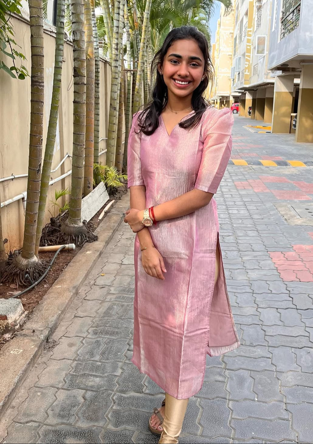 Lavender Crush Silk Kurti with Dupatta(Dupatta Double colour Lavender with Red)