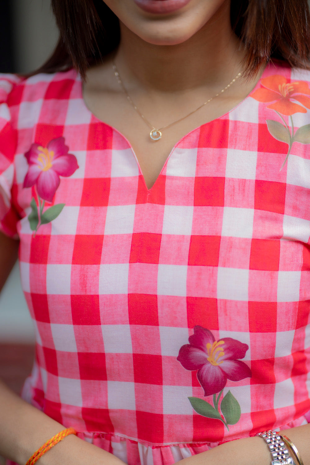 AA231 Red Checks floral Cotton Maxi