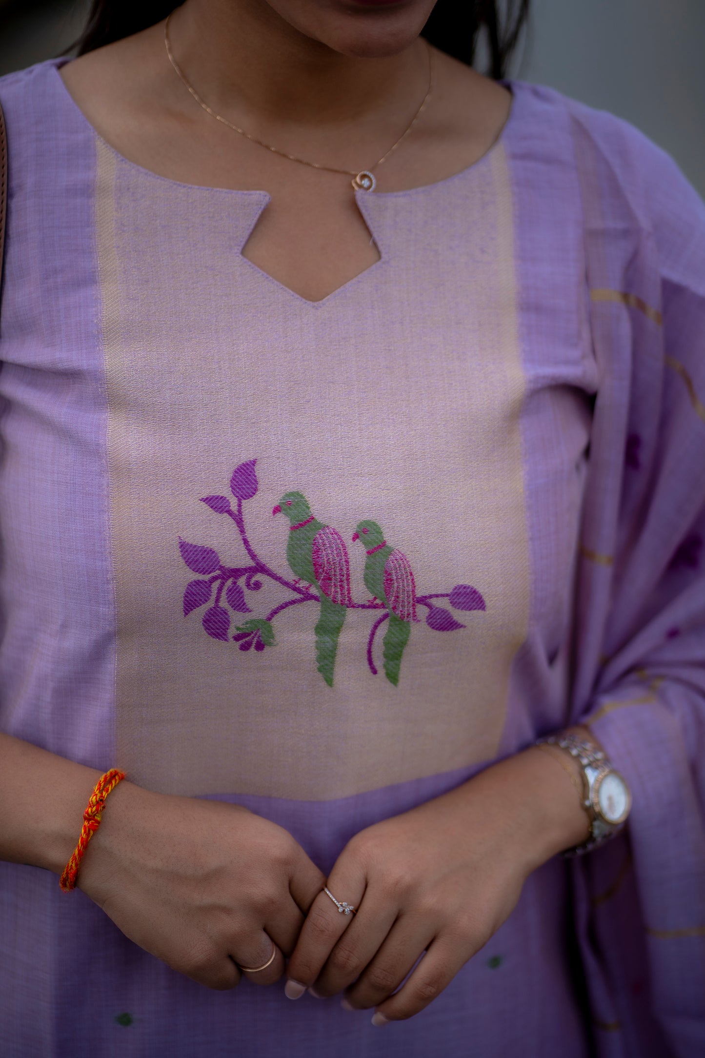 AA185 Lavender Linen Jamdhani 3 pc Set