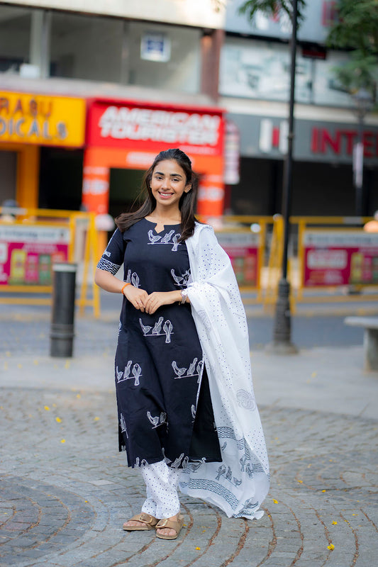 AA211 Black & White Combo Cotton Salwar Set