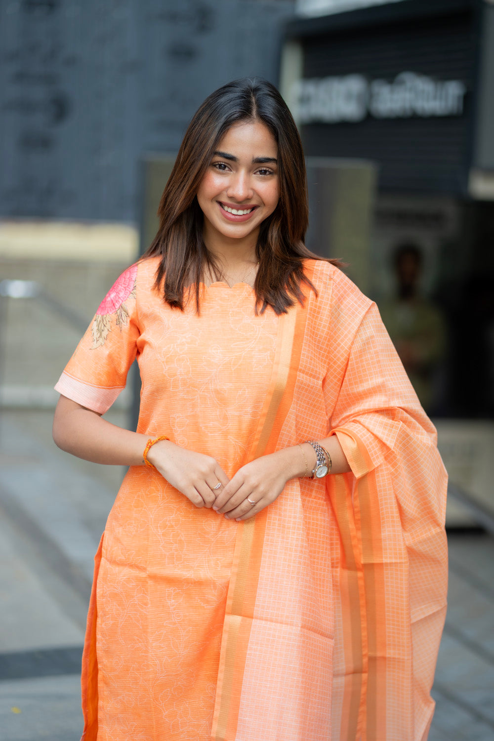 AA277 Orange Kota Linen Salwar Material