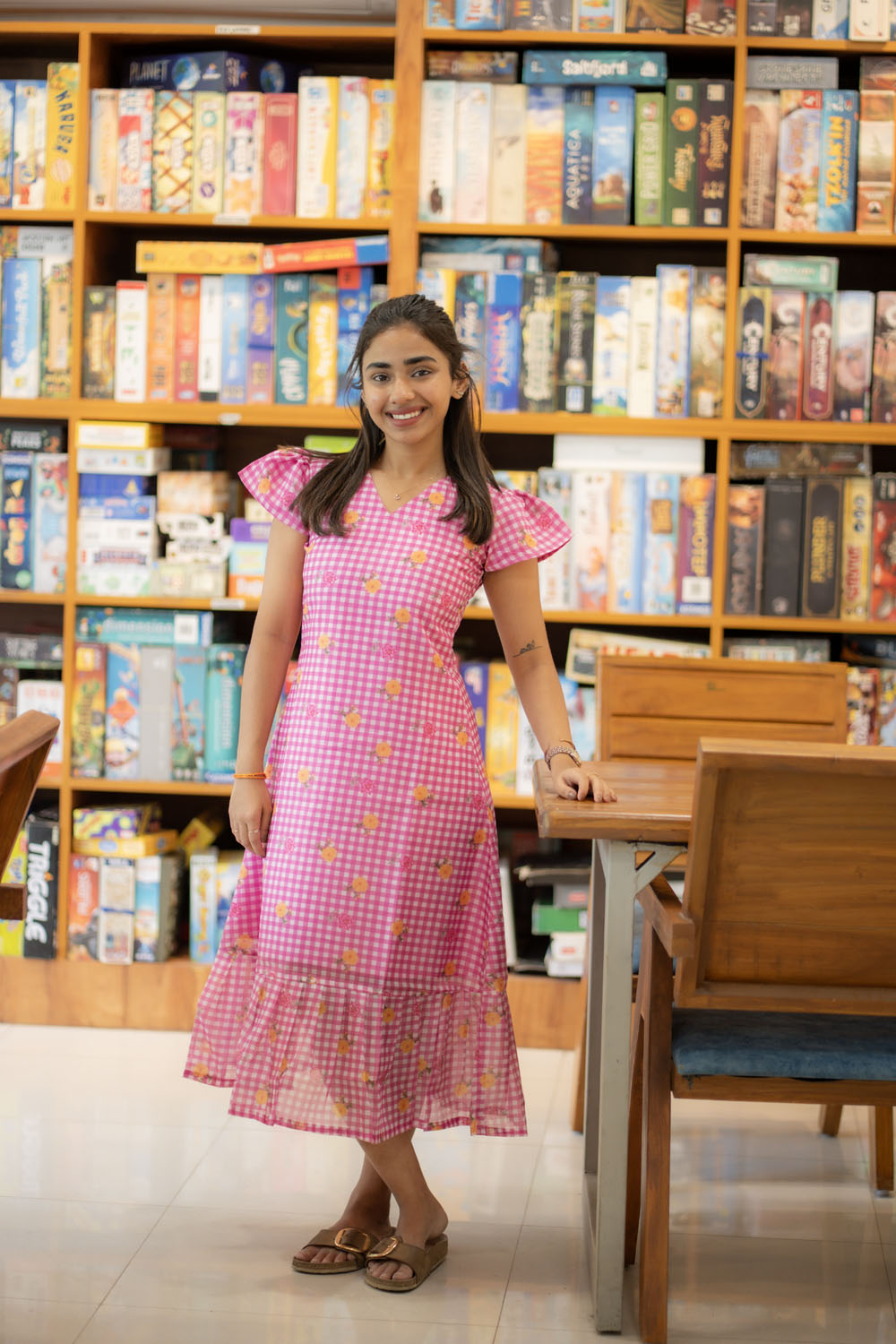 AA220 Pink Checks Floral Cotton Maxi