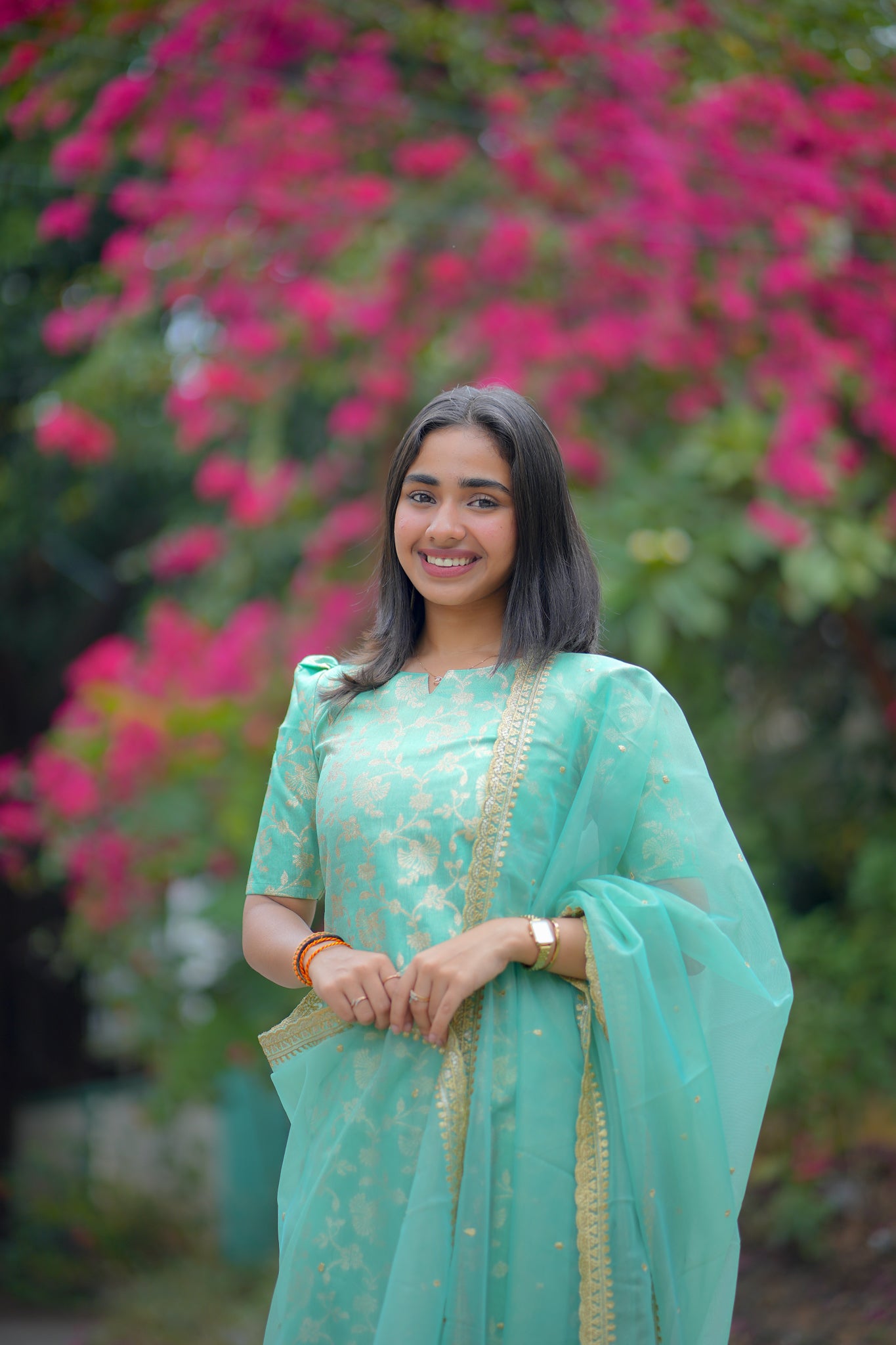 AA119 Turquoise Blue Brocade Silk 3 PC Set