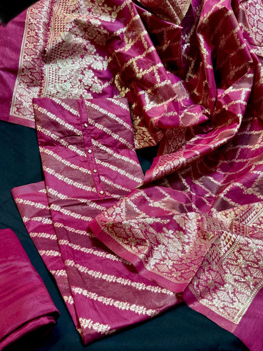 Raw Silk with Weaving Top & Dupatta,Silk Bottom(3 Pc Set)