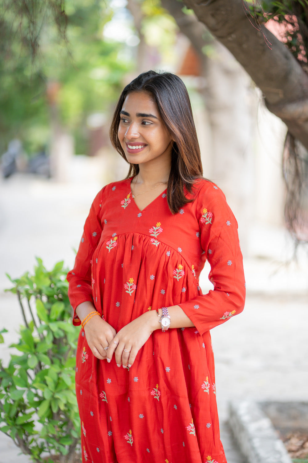 AA260 Rust Orange Mul Chanderi Alia Cut Dress