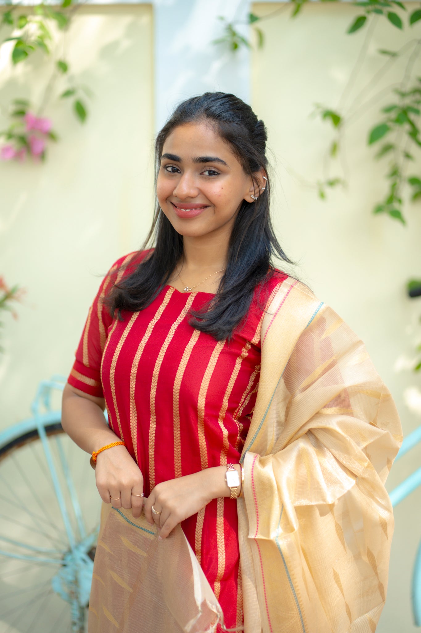 AA145 Red with Golden Banaras 3 PC Set