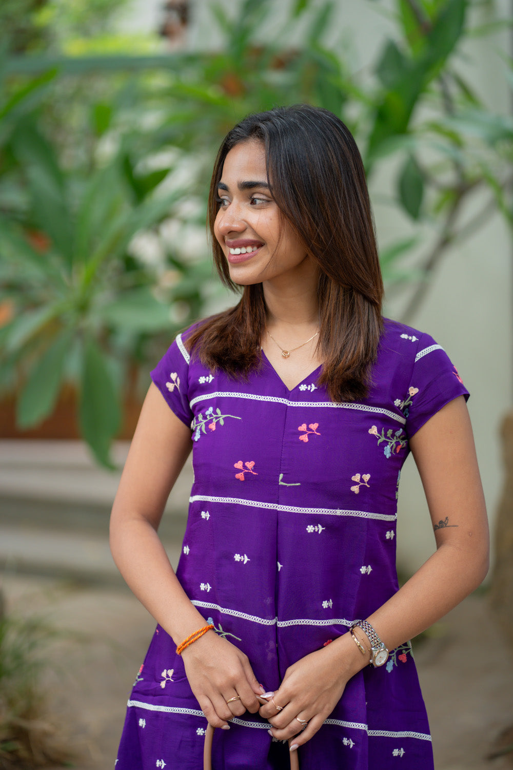 AA262 Violet Mul Chanderi Aline Kurti