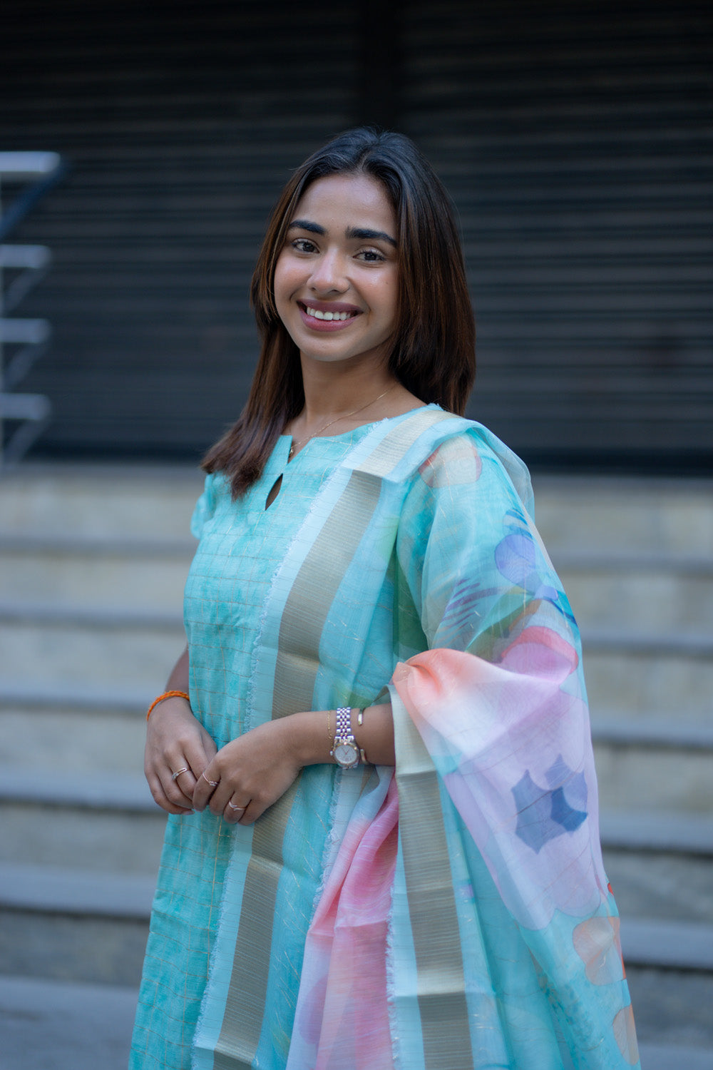 AA262 Blue Checks Digital Silk Salwar