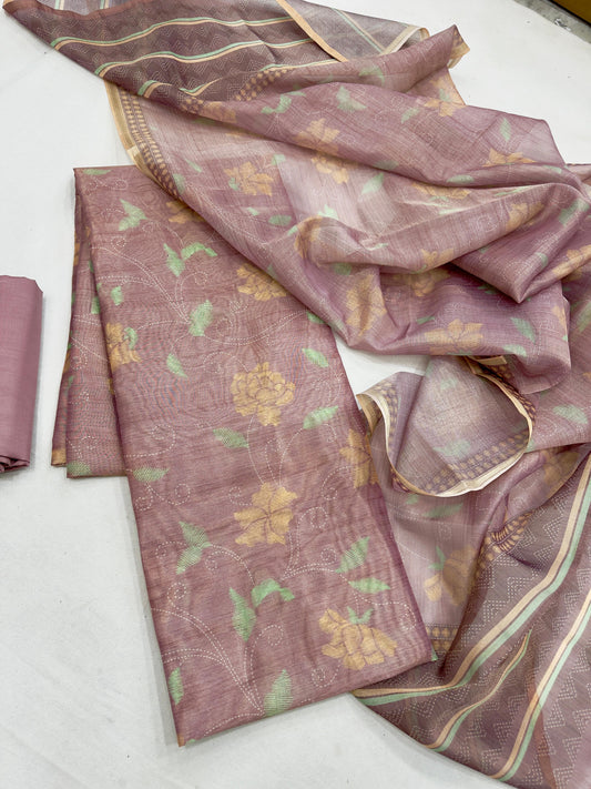Semi Tussar Floral Salwar Material
