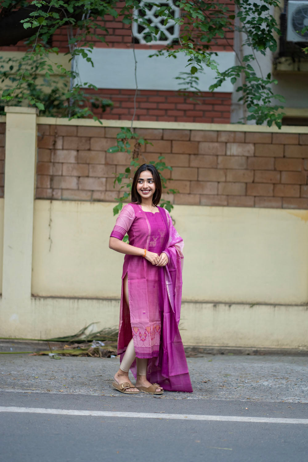 AA258 Purple Jamdhani Silk Top & Dupatta