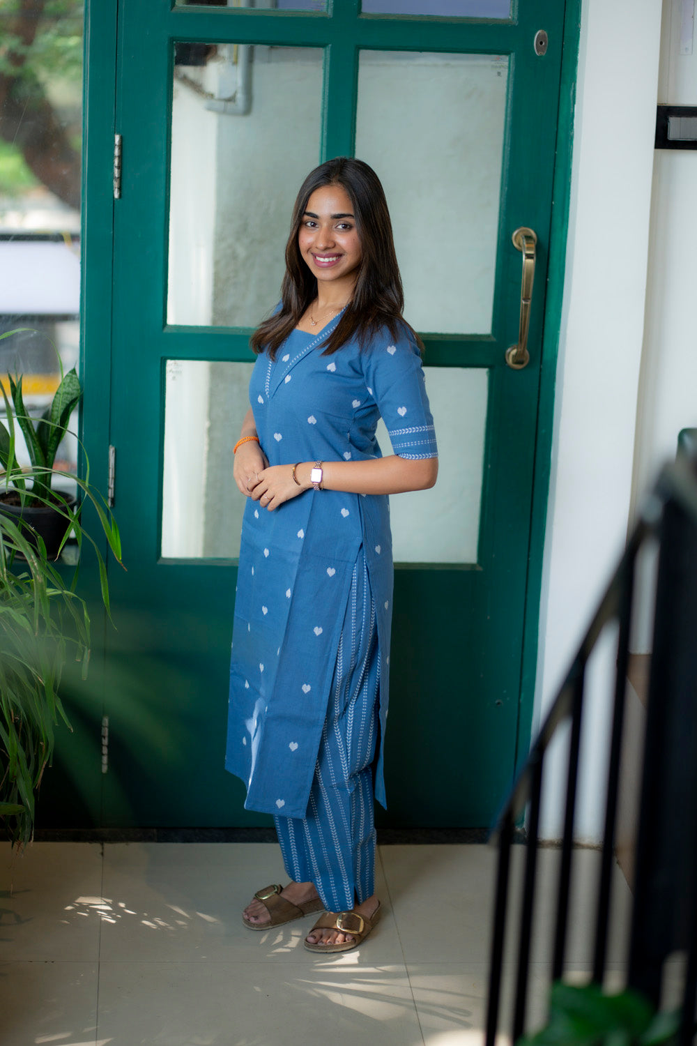 AA227 Blue Heart Print Cotton Coord Set