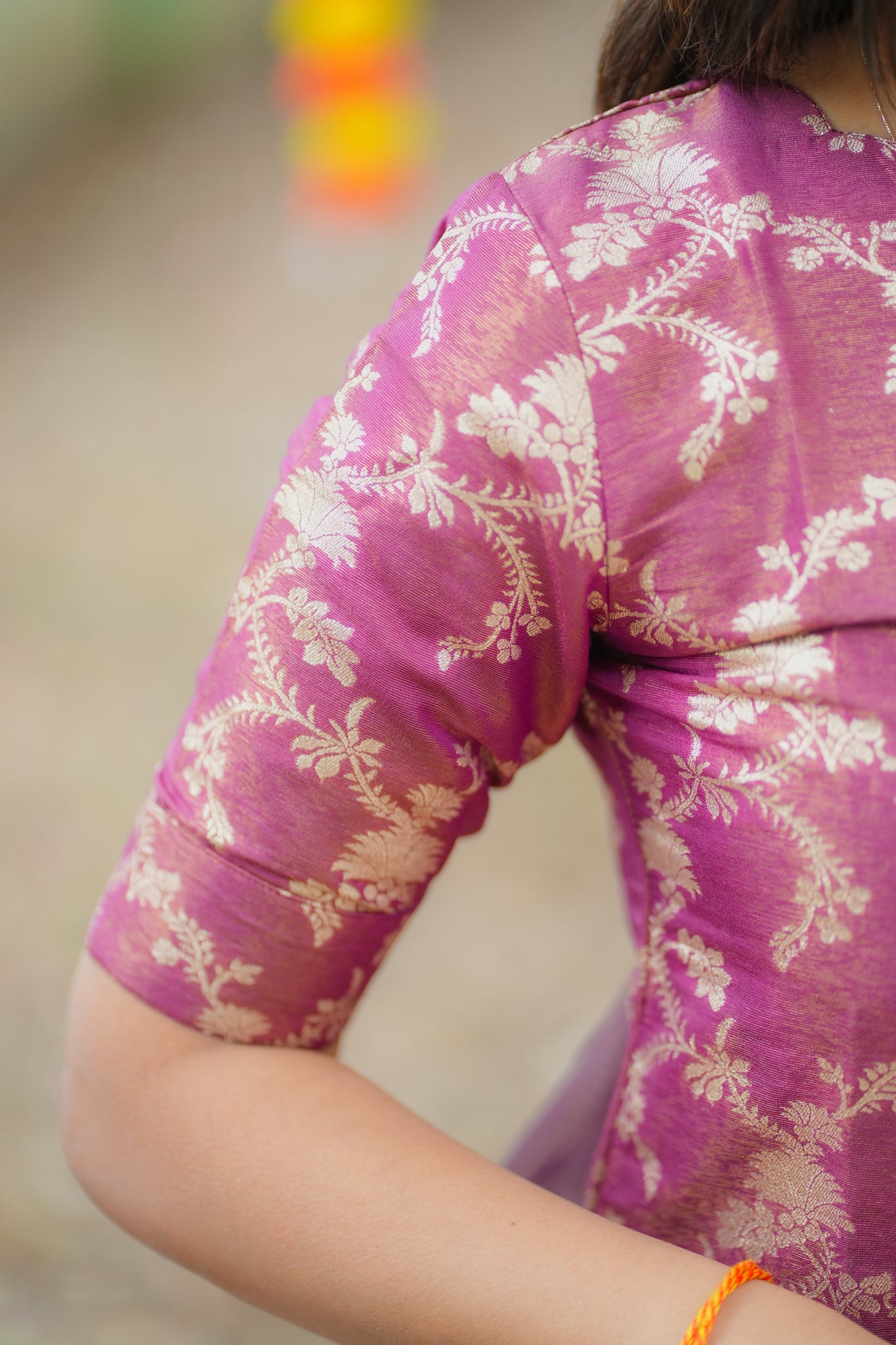 AA162  Wine with Golden Floral Zari Weaving Tissue Silk Kurti with Organza Sequence Dupatta