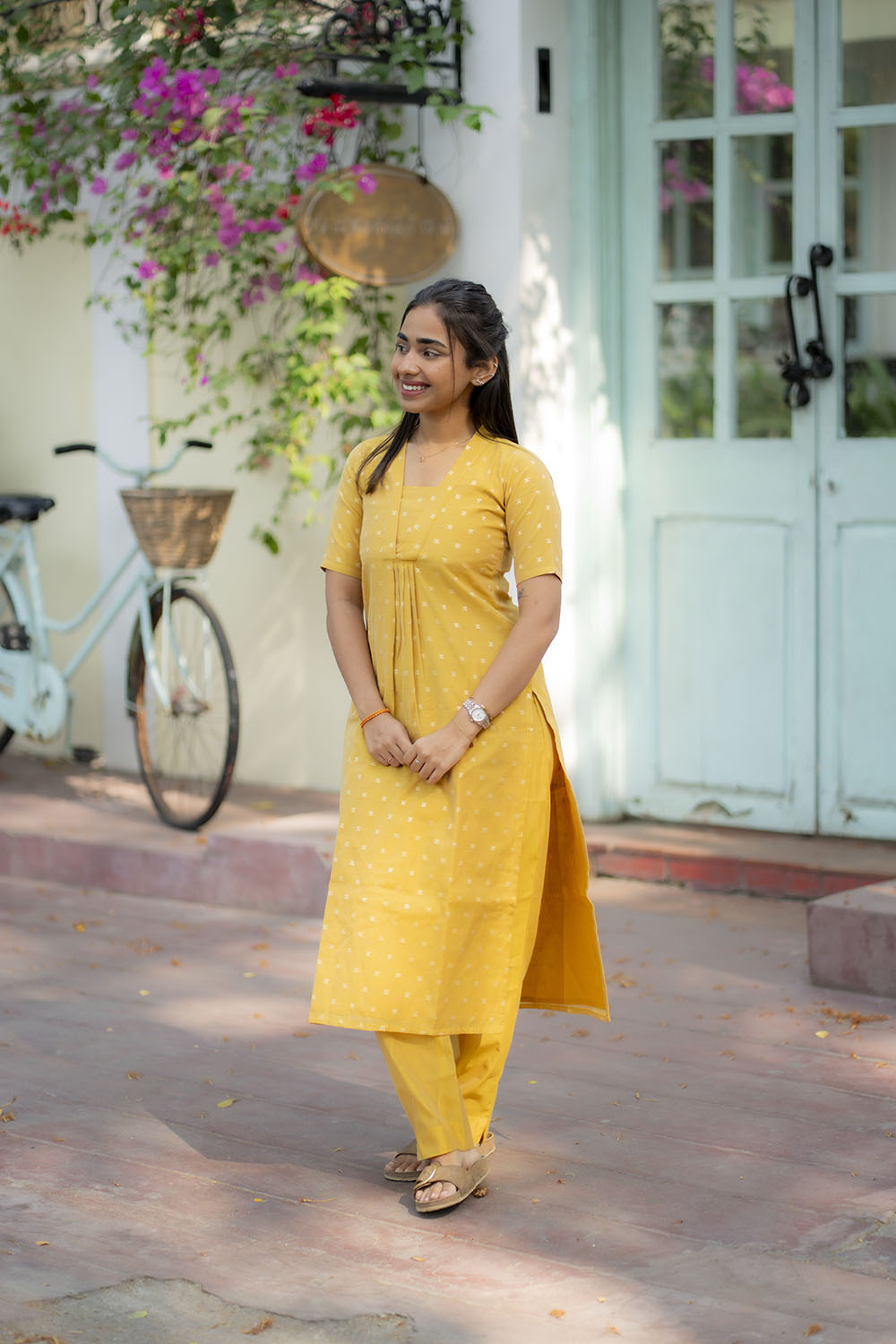 AA213 Marigold Chanderi Butta Co-Ord Set