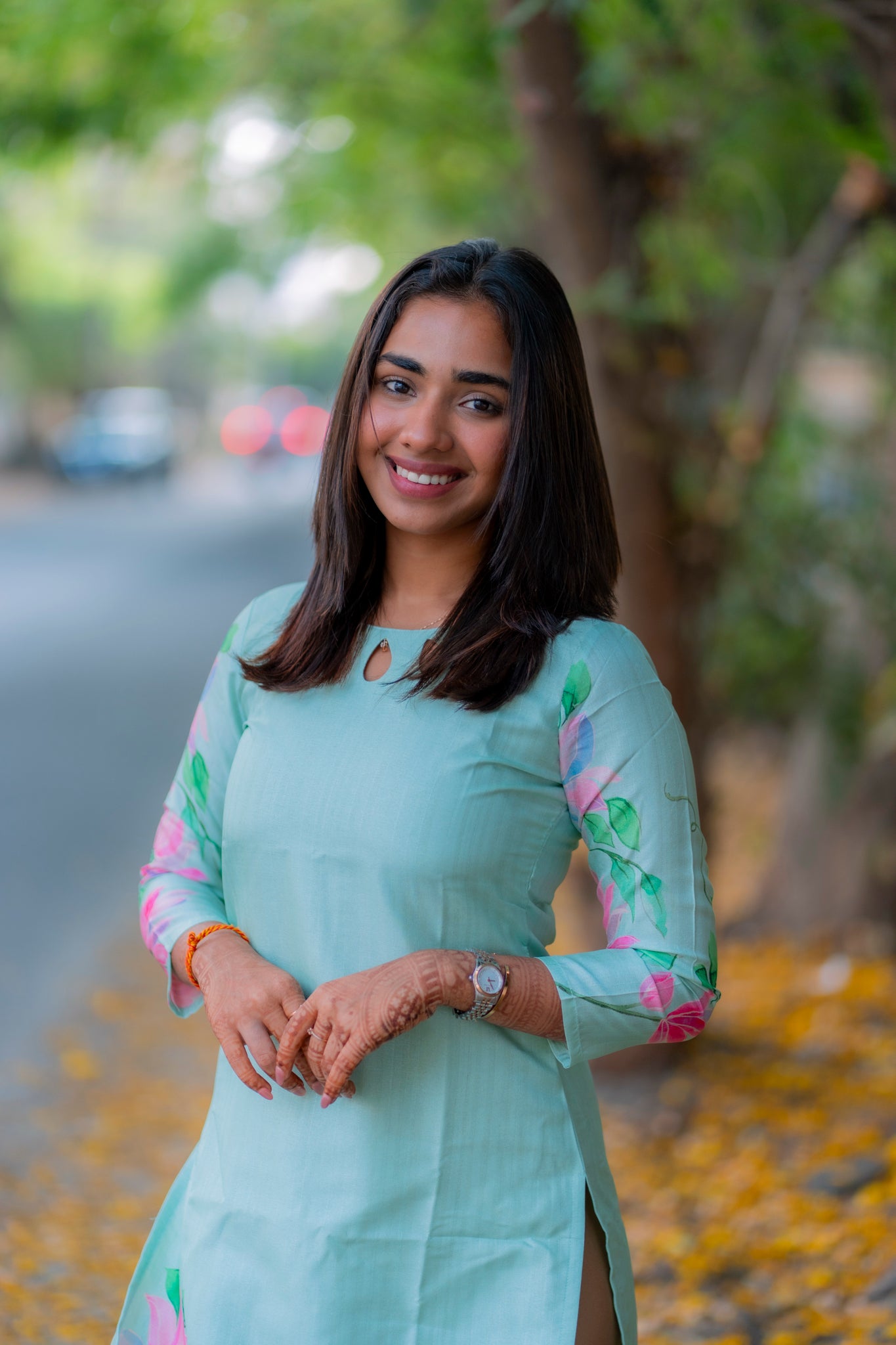 AA197 Pastel Green Kollam Silk Floral Kurti