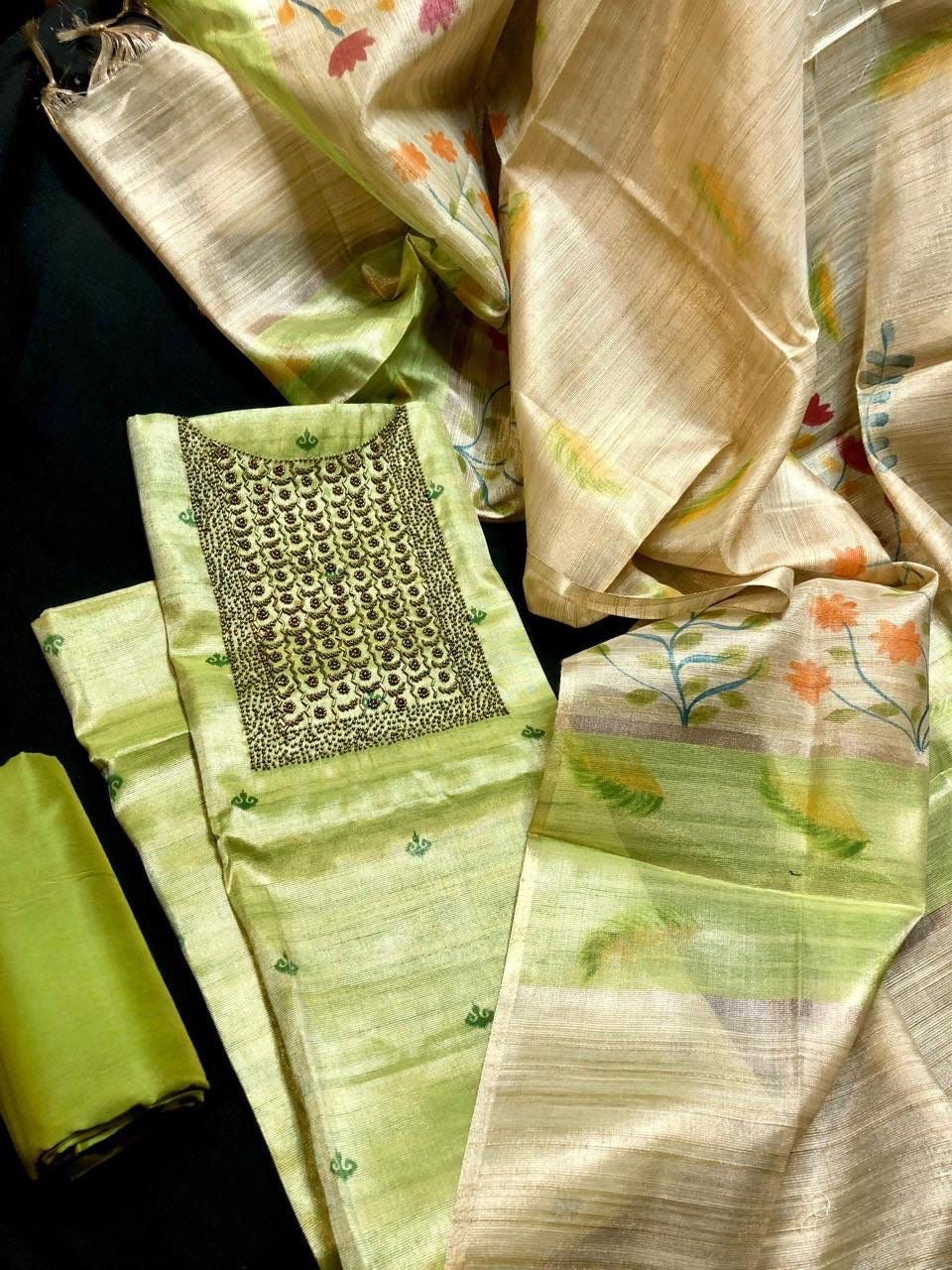 Bead Work Silk Salwar Material