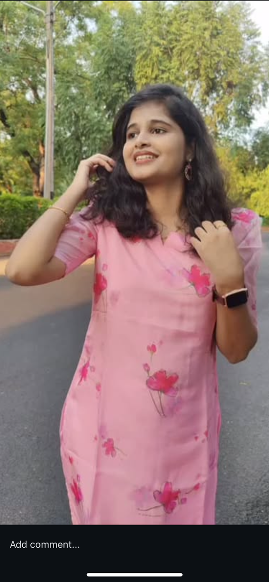 Pink Soft Organza Kurti
