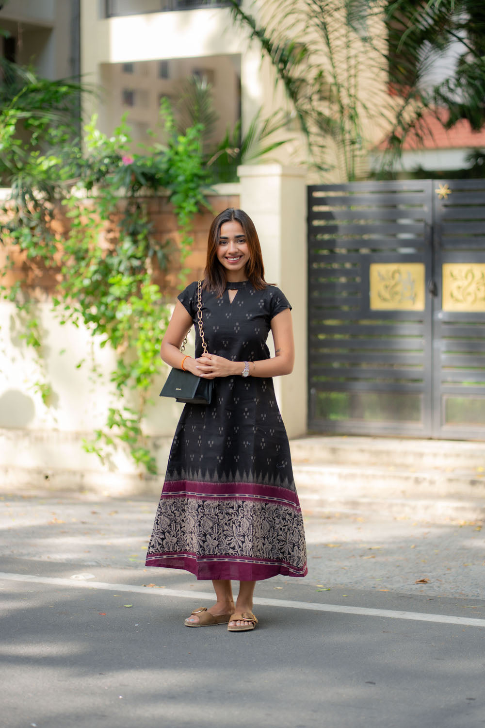 AA242 Black Cotton Maxi With Kalmkari Border
