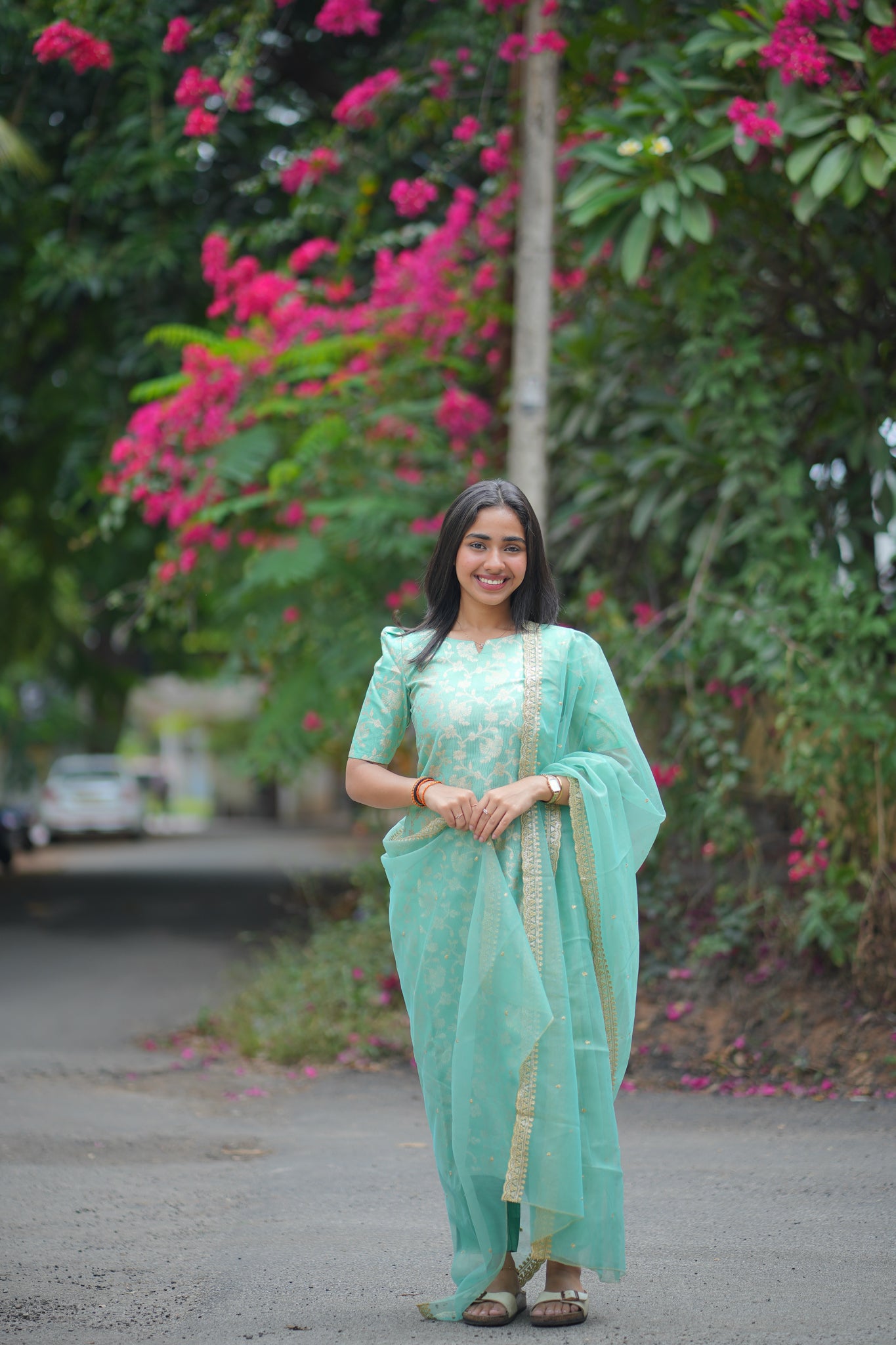 AA119 Turquoise Blue Brocade Silk 3 PC Set