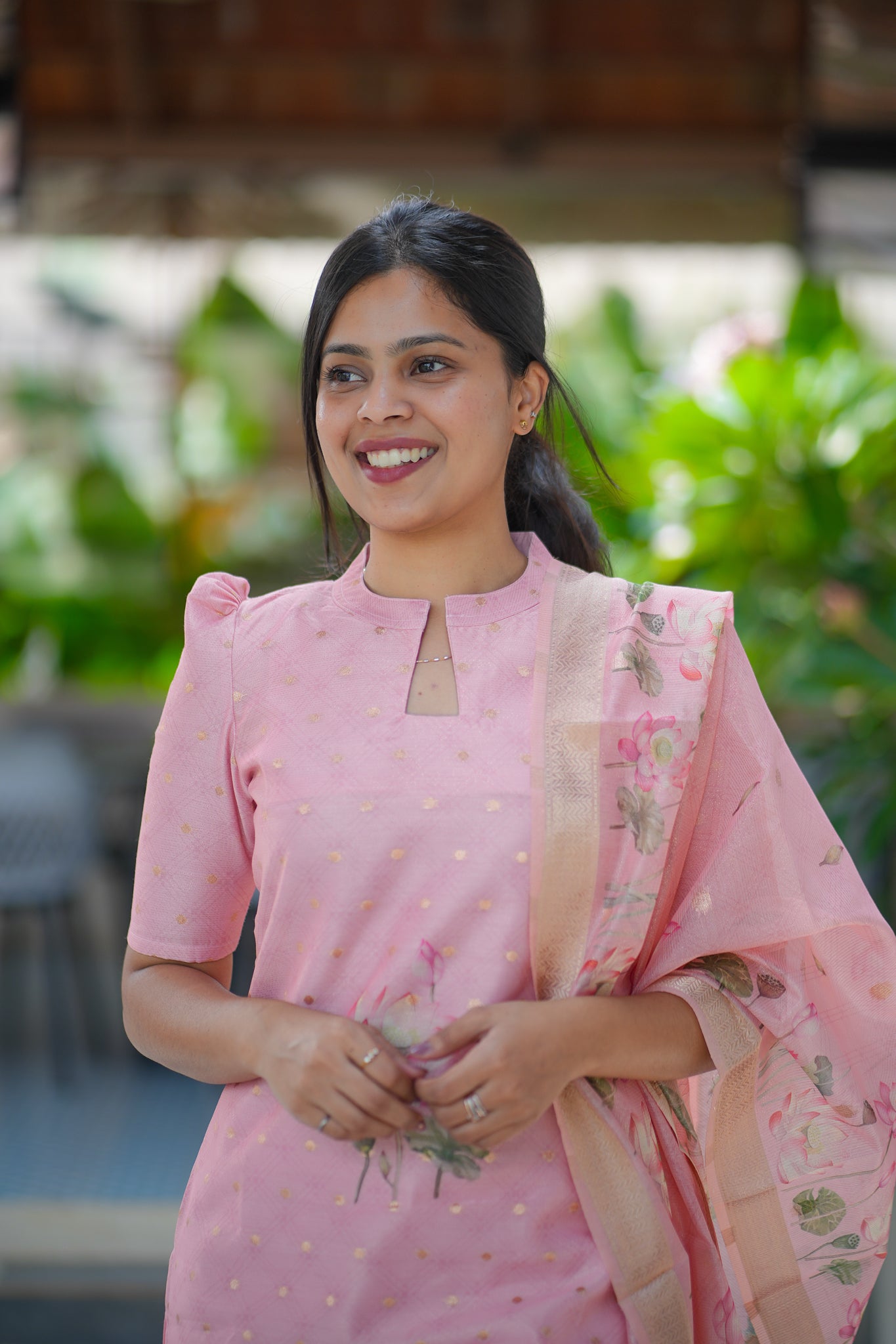 A126 Pink Lotus ShimmerSilk with Banarasi Weaving 3 Pc Set