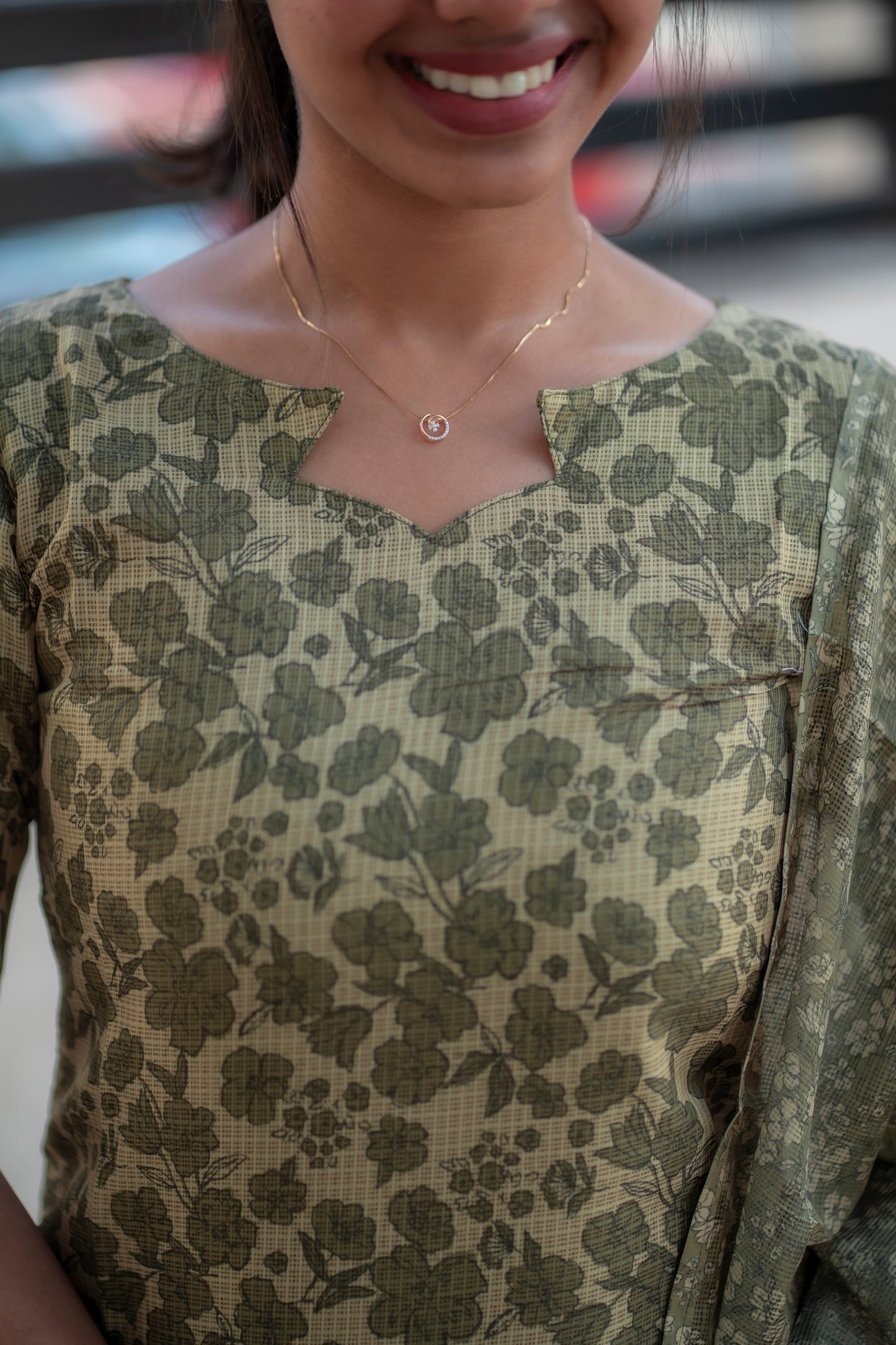 AA092 Green Floral Kota Kurti with Kota Dupatta