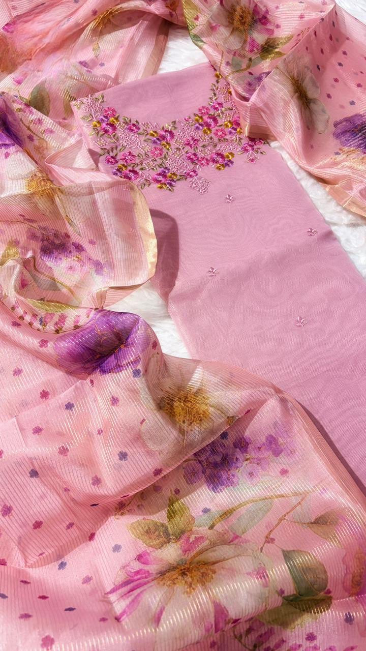 Pink Organza Salwar Material