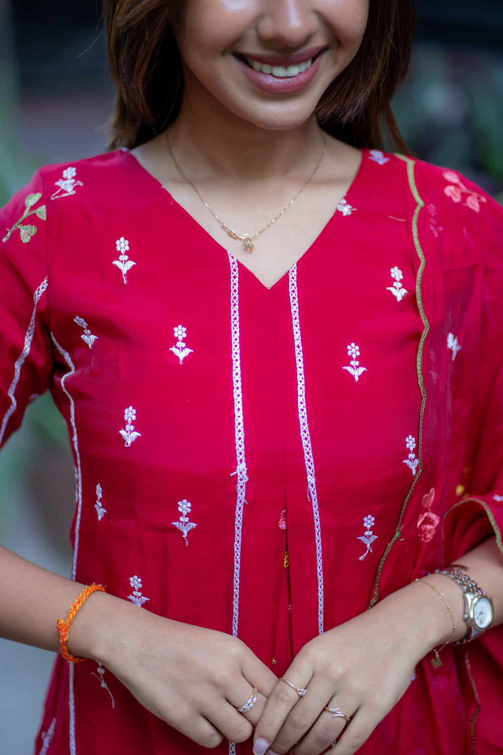 AA267 Dark Red Mul Chanderi Floral Salwar Set