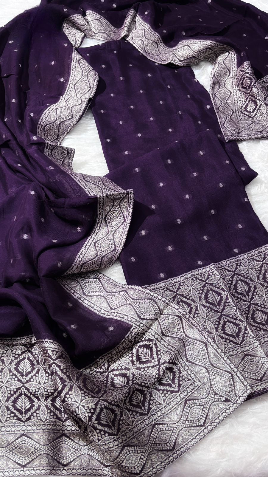 Dark Violet Banarasi Silk Salwar Material