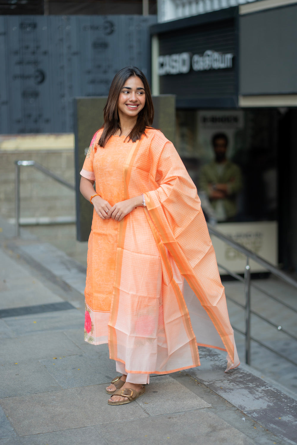 AA277 Orange Kota Linen Salwar Material