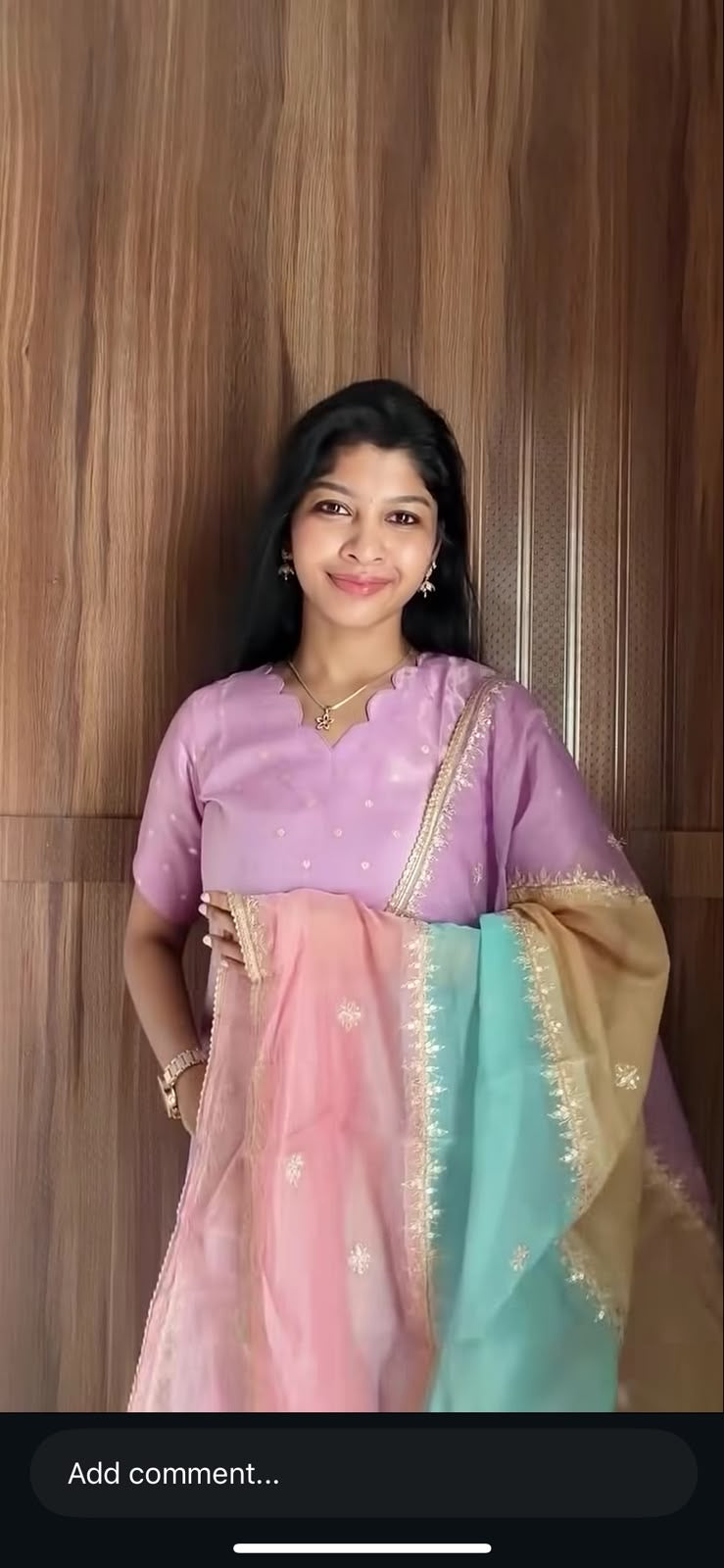 Lavender Designer Silk Top & Pant with Multicolour Dupatta
