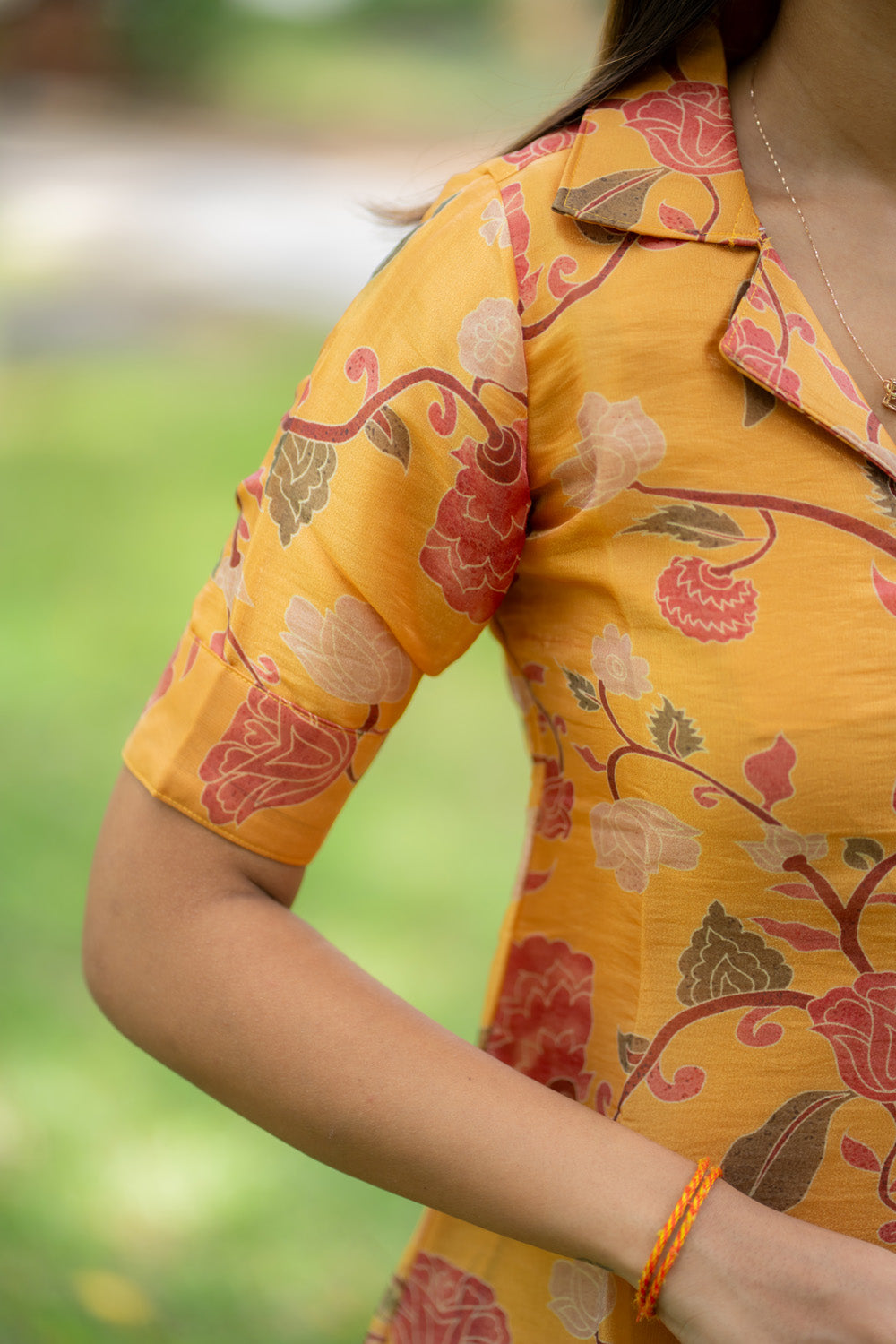 AA290 Marigold Floral Chiniya Silk Aline Dress