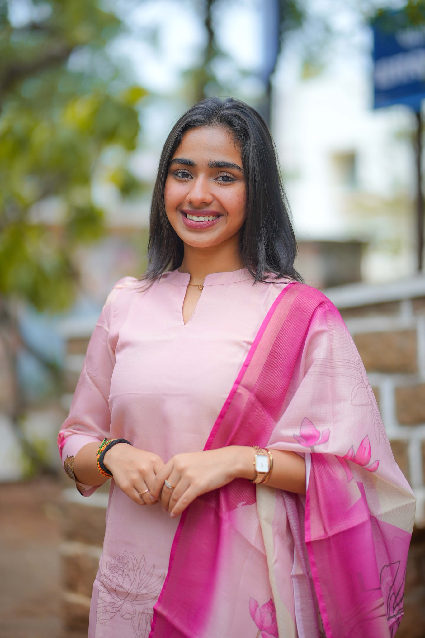 AA114 Pink Lotus Shimmer Silk Kurti With Dupatta