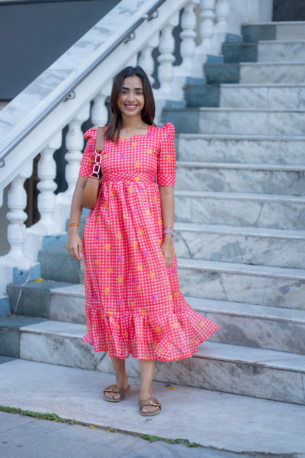 AA269 Red Checks Floral Kota Maxi