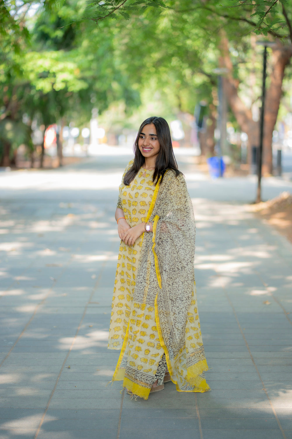 AA226 Kota Yellow Elephant Print Salwar Set