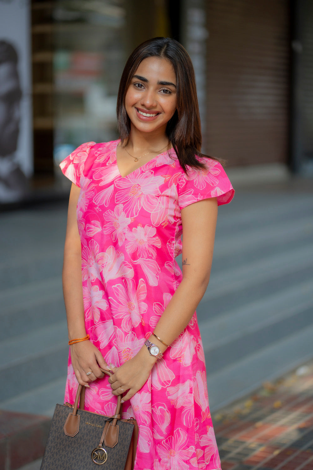 AA238 Barbie Pink Floral Cotton Maxi