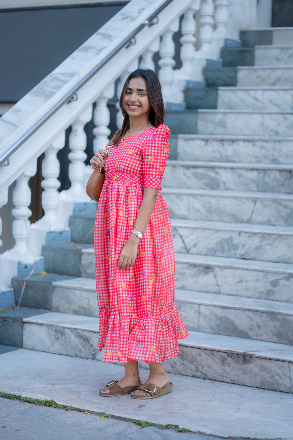AA269 Red Checks Floral Kota Maxi