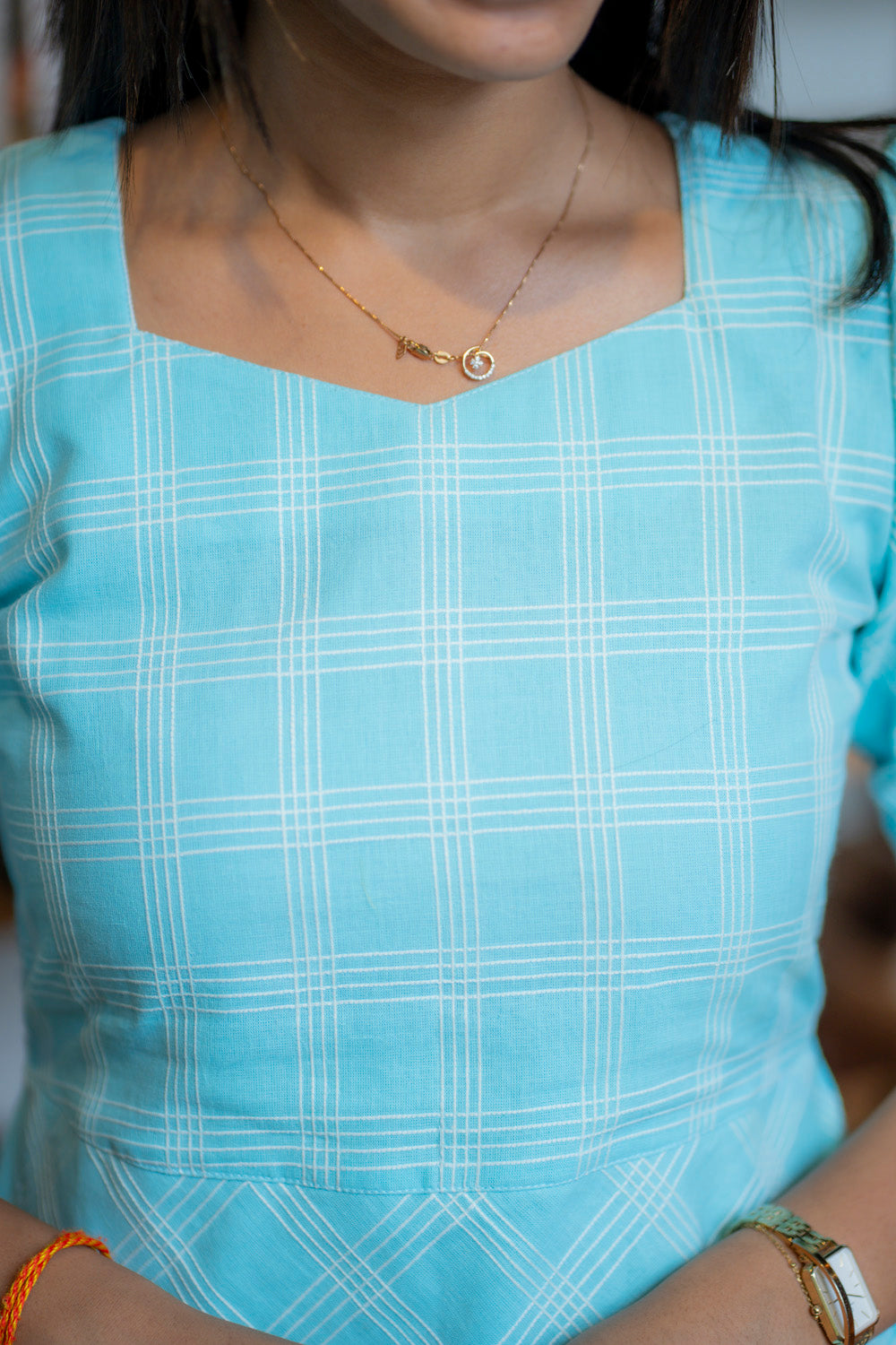 AA179A Blue Checks Cotton Maxi
