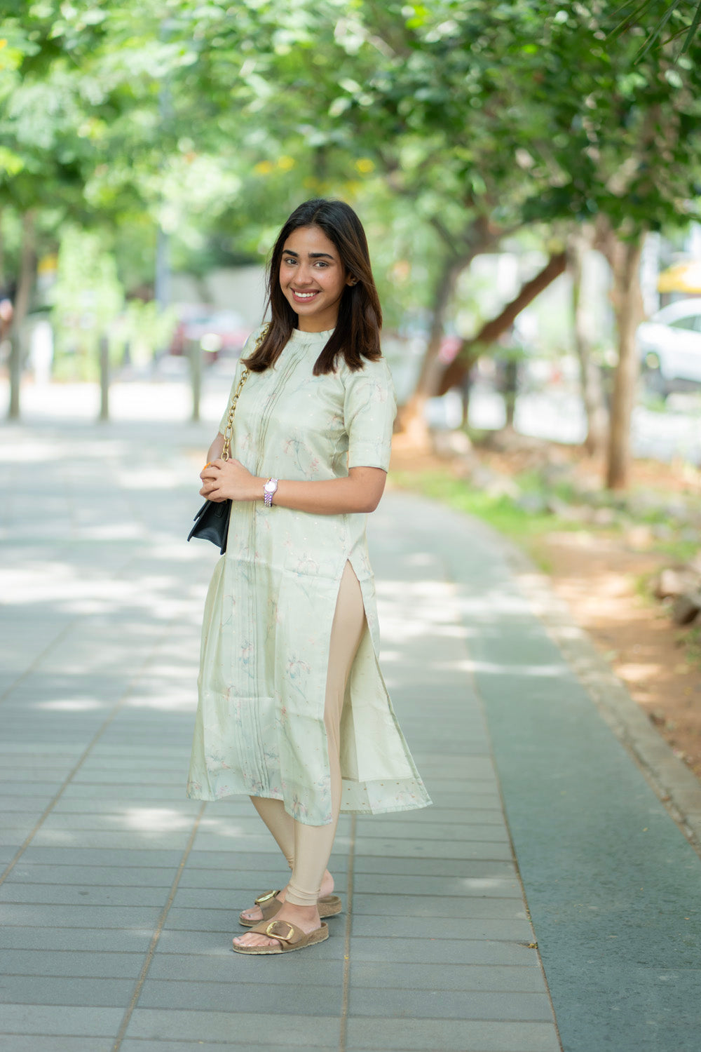 AA279 Pista Green Shimmer Silk Kurti