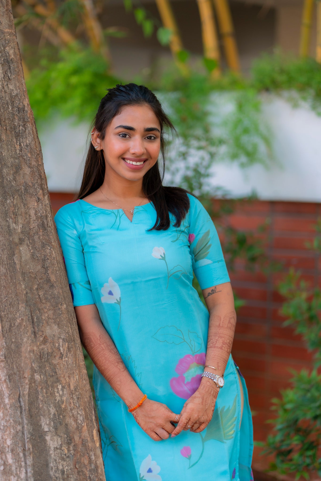 AA194 Blue Floral Organza Kurti