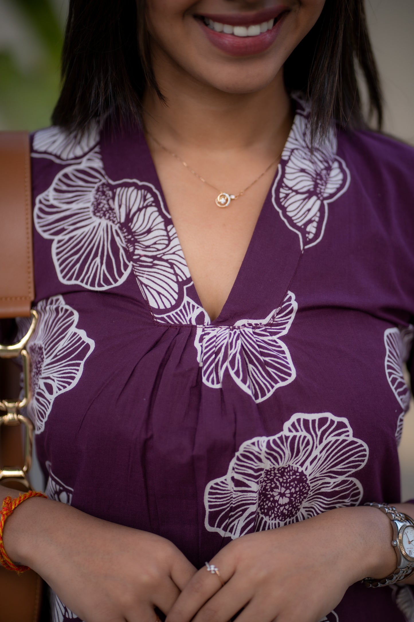 AA173 Wine Floral Cotton Aline kurti