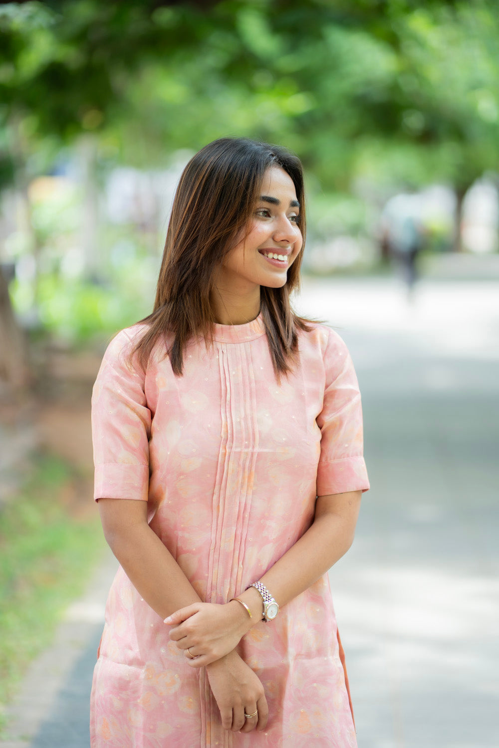 AA278 Peach Pink Shimmer Silk Kurti