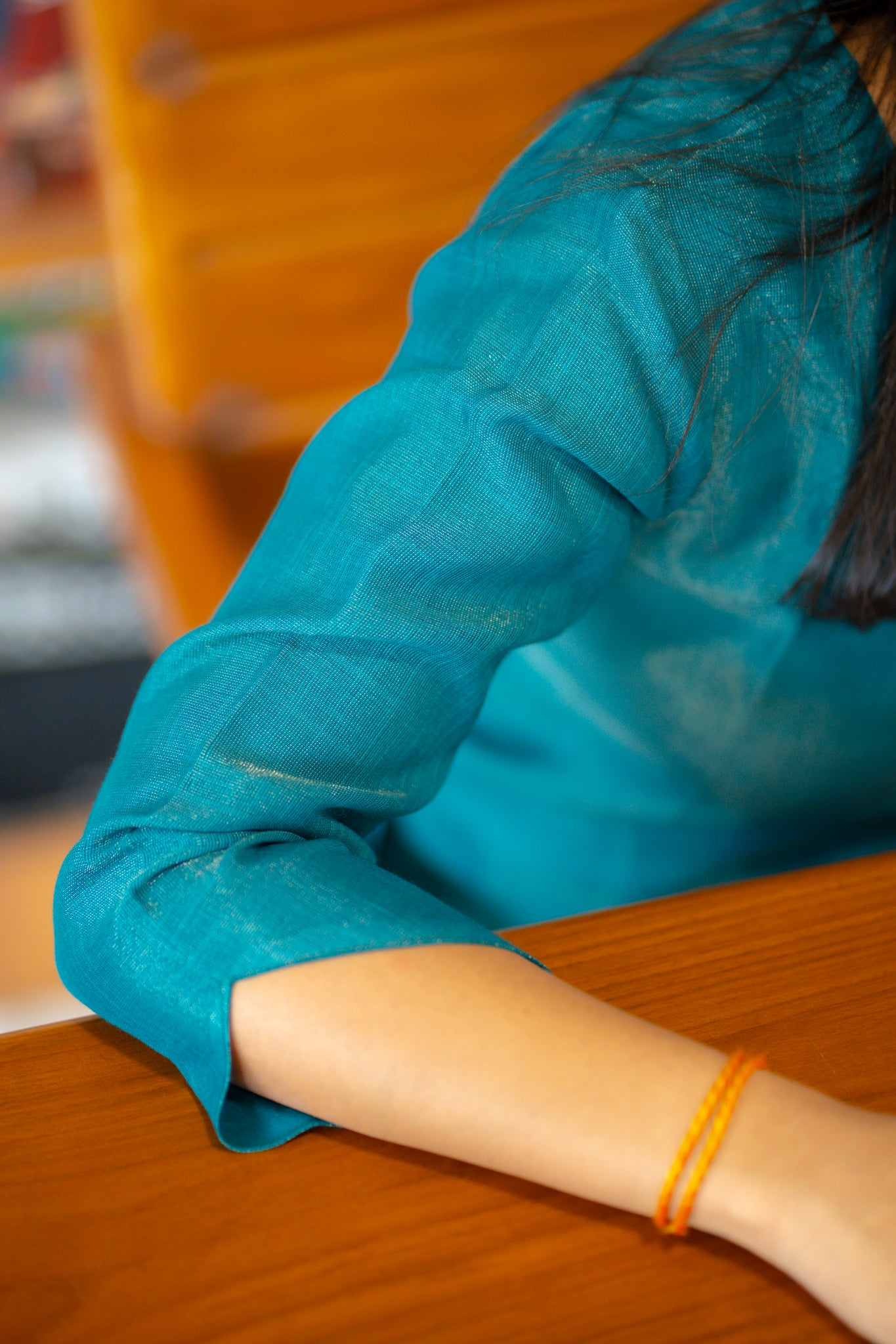 AA146 Peacock Blue Handloom Tissue Silk 3 pc Set(Parrot Design)