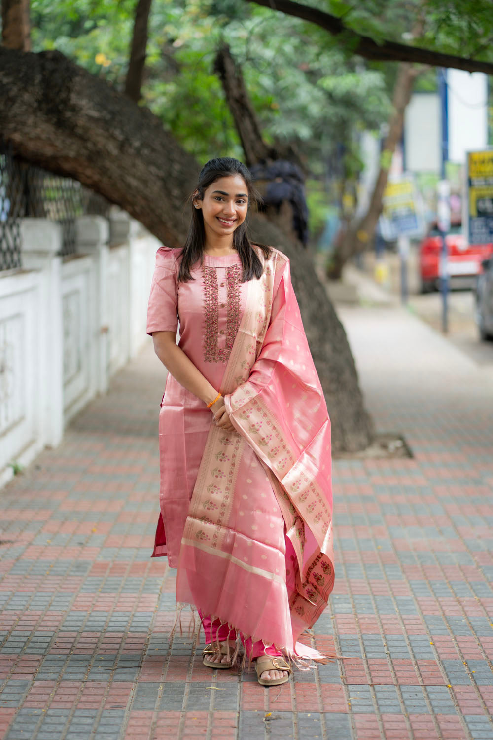 AA216 Pink Tissue Silk Salwar Set