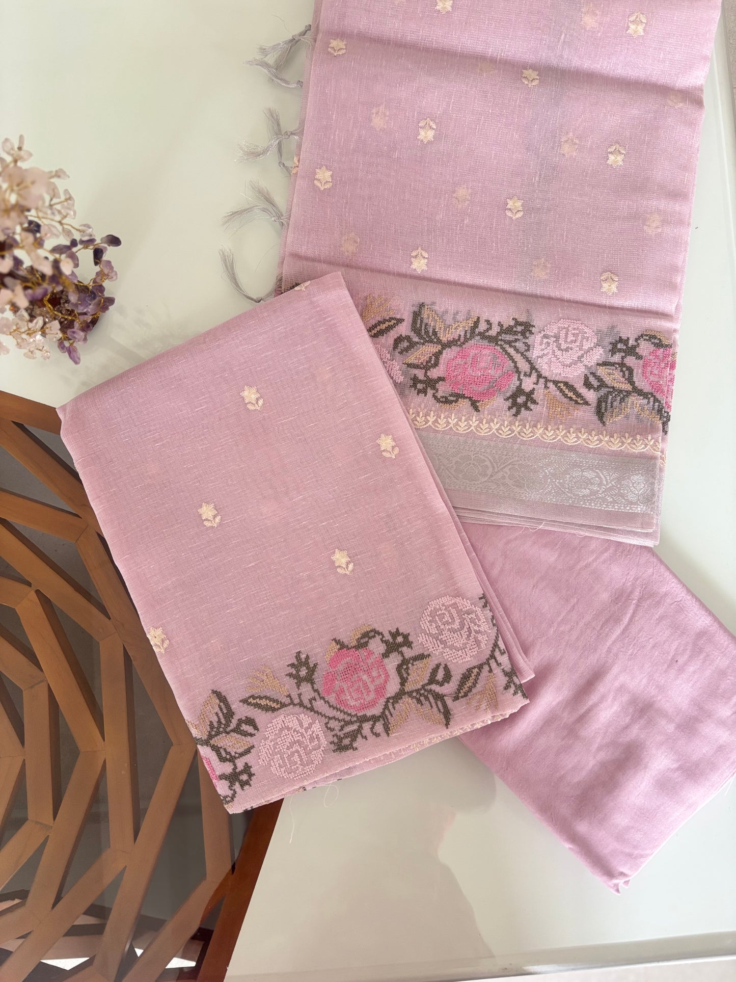 Designer Shimmer Linen Salwar Material with Embroidery work