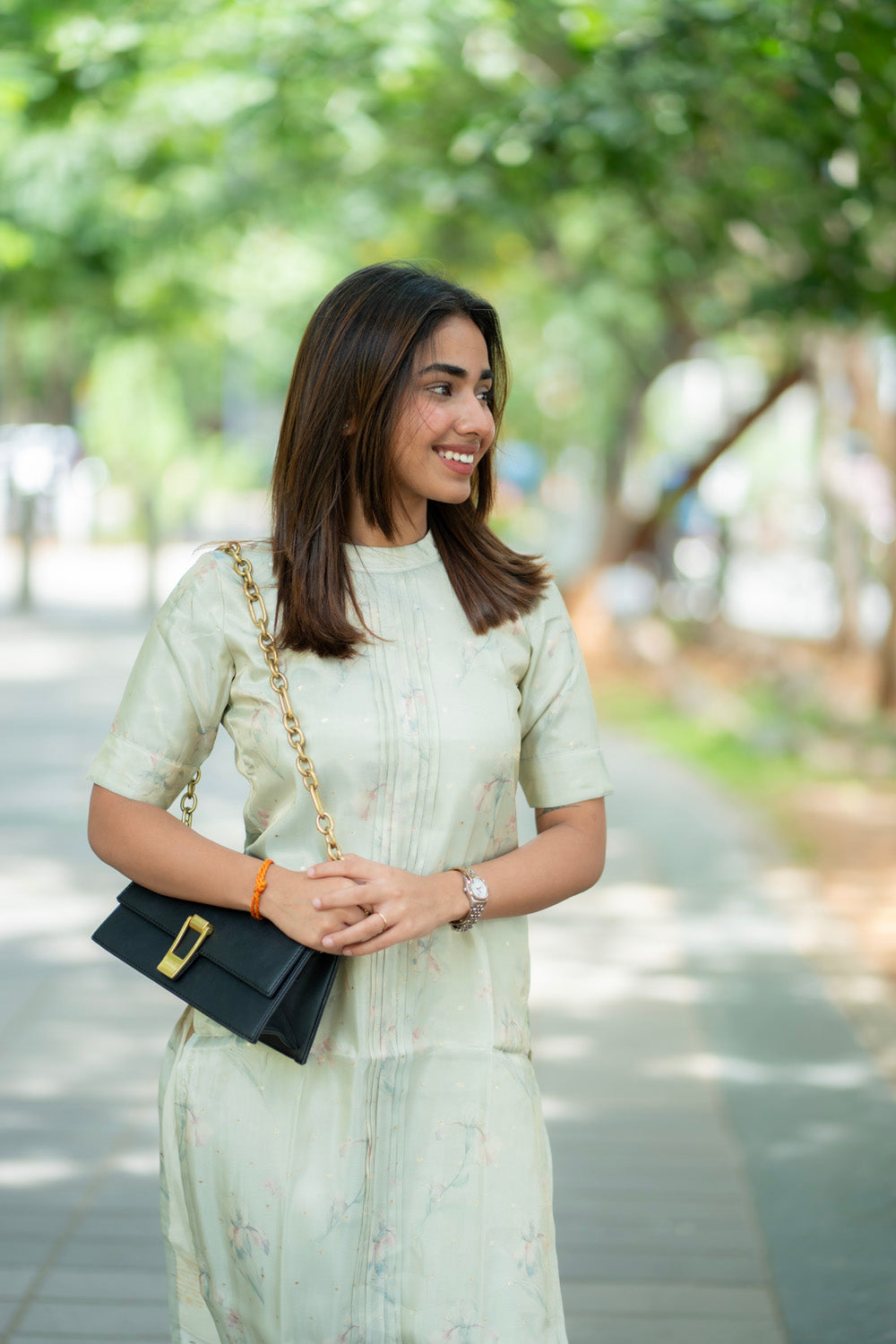 AA279 Pista Green Shimmer Silk Kurti