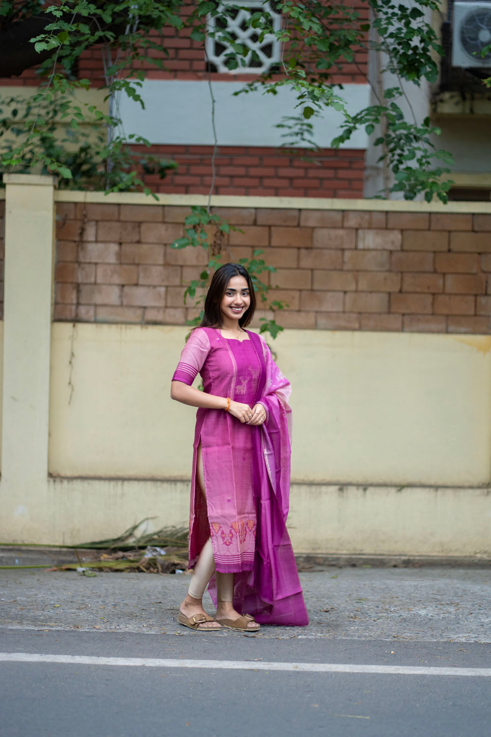 AA258 Purple Jamdhani Silk Top & Dupatta