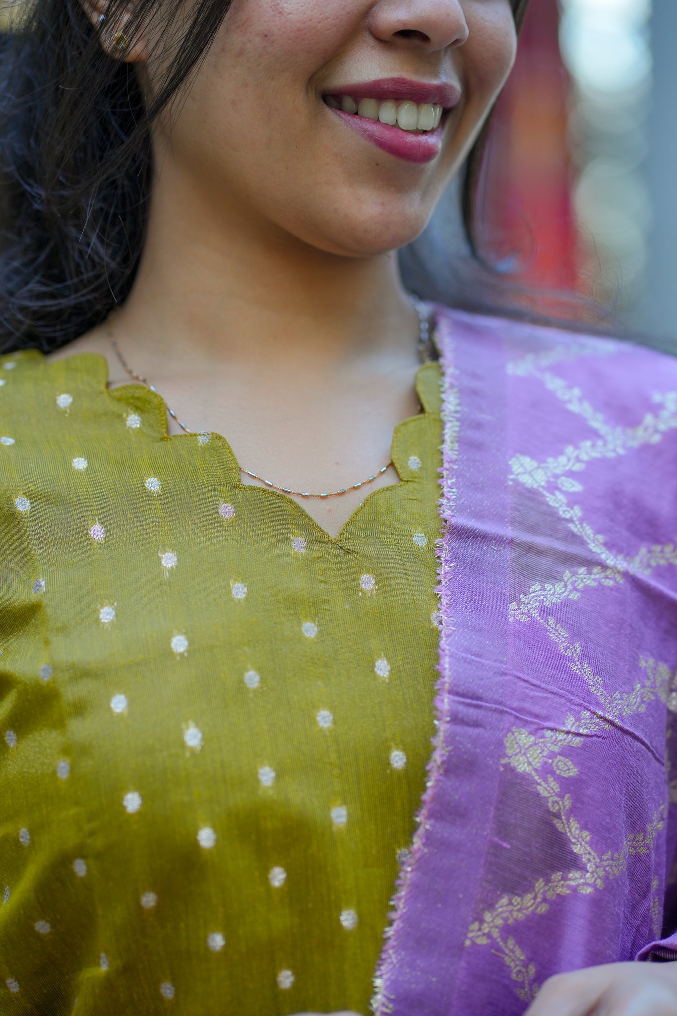 AA104 Mustard  Raw Silk Kurti with lavender Brocade Dupatta (Festive wear)