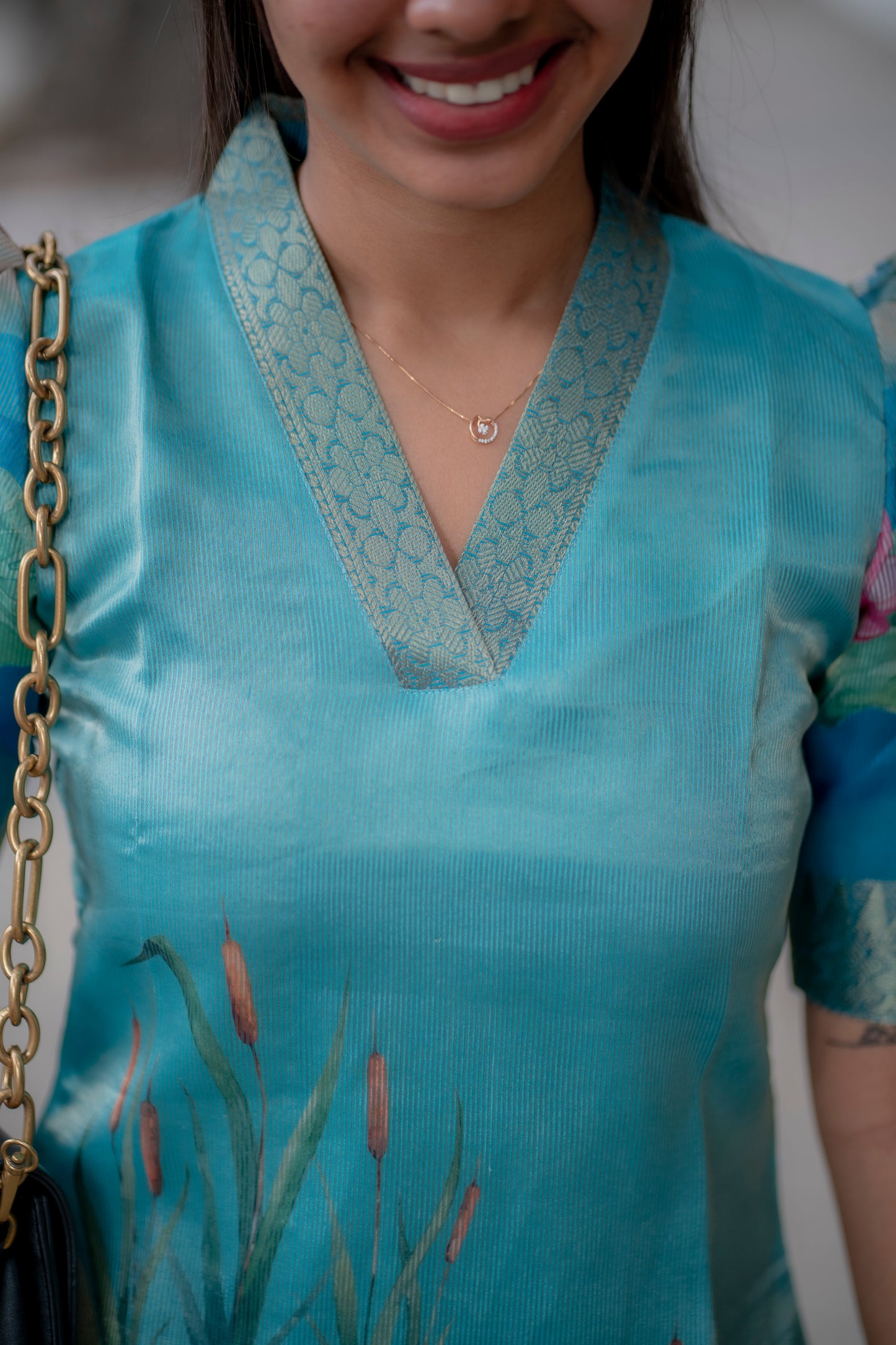 AA082 Blue Swan Tissue Silk Kurti
