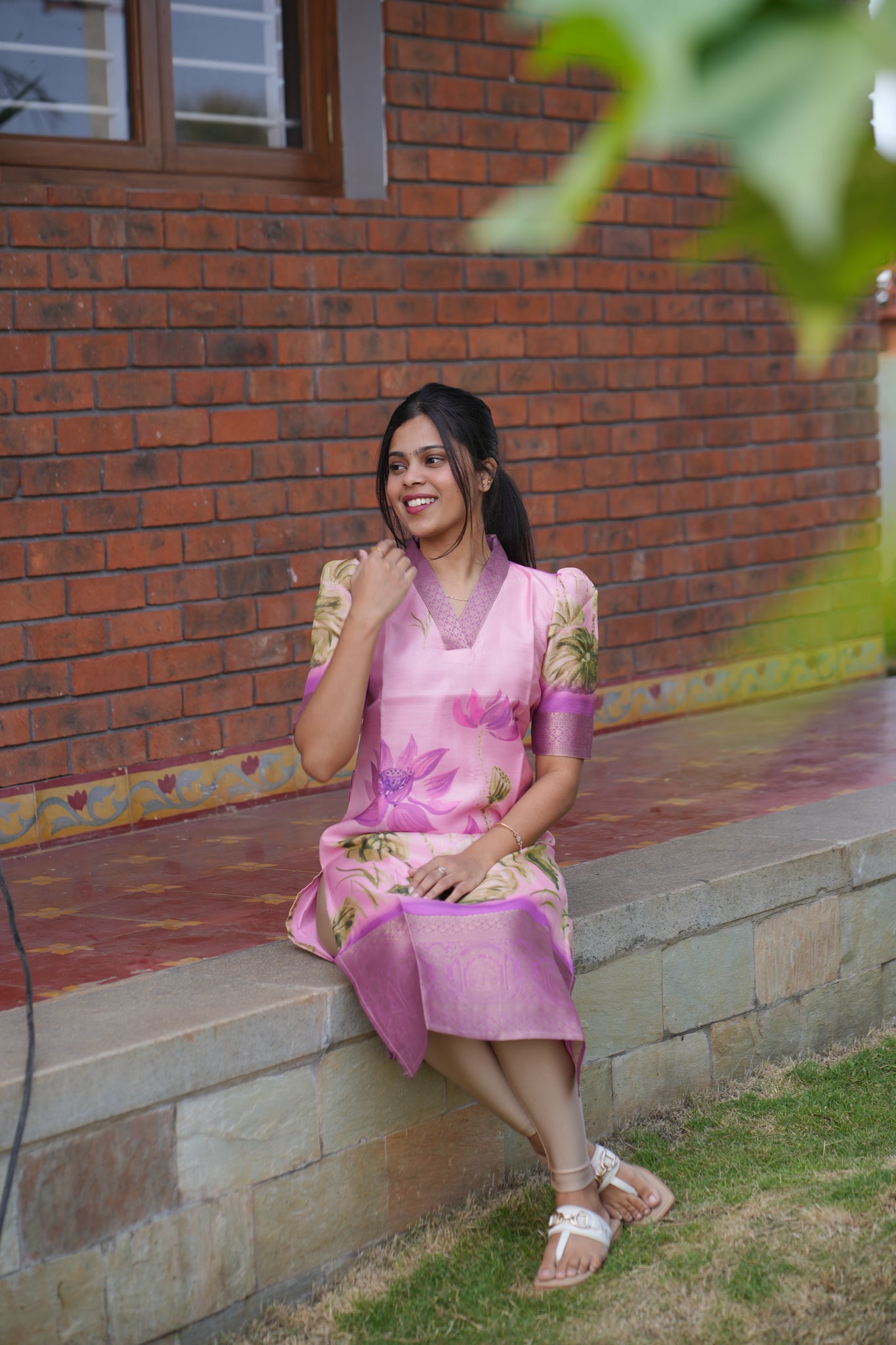 AA161 Lavender Floral Tissue Silk Kurti