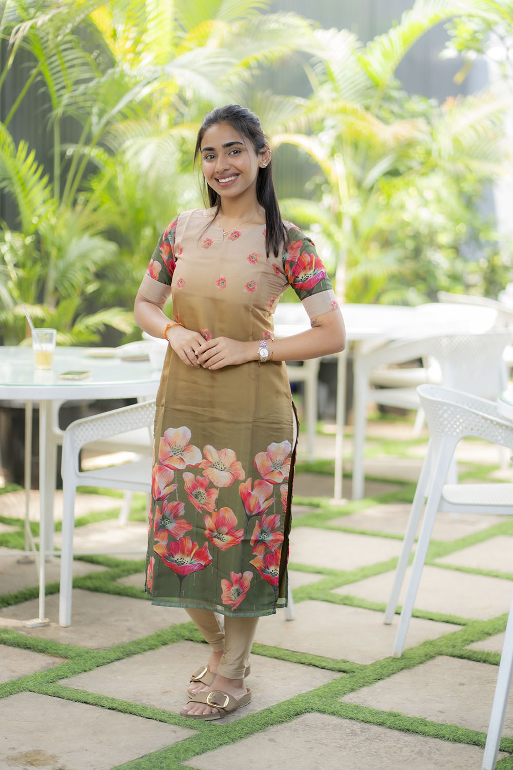 AA209 Soft Organza Triple Shade Floral Kurti