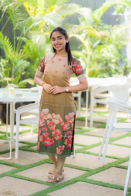 AA209 Soft Organza Triple Shade Floral Kurti